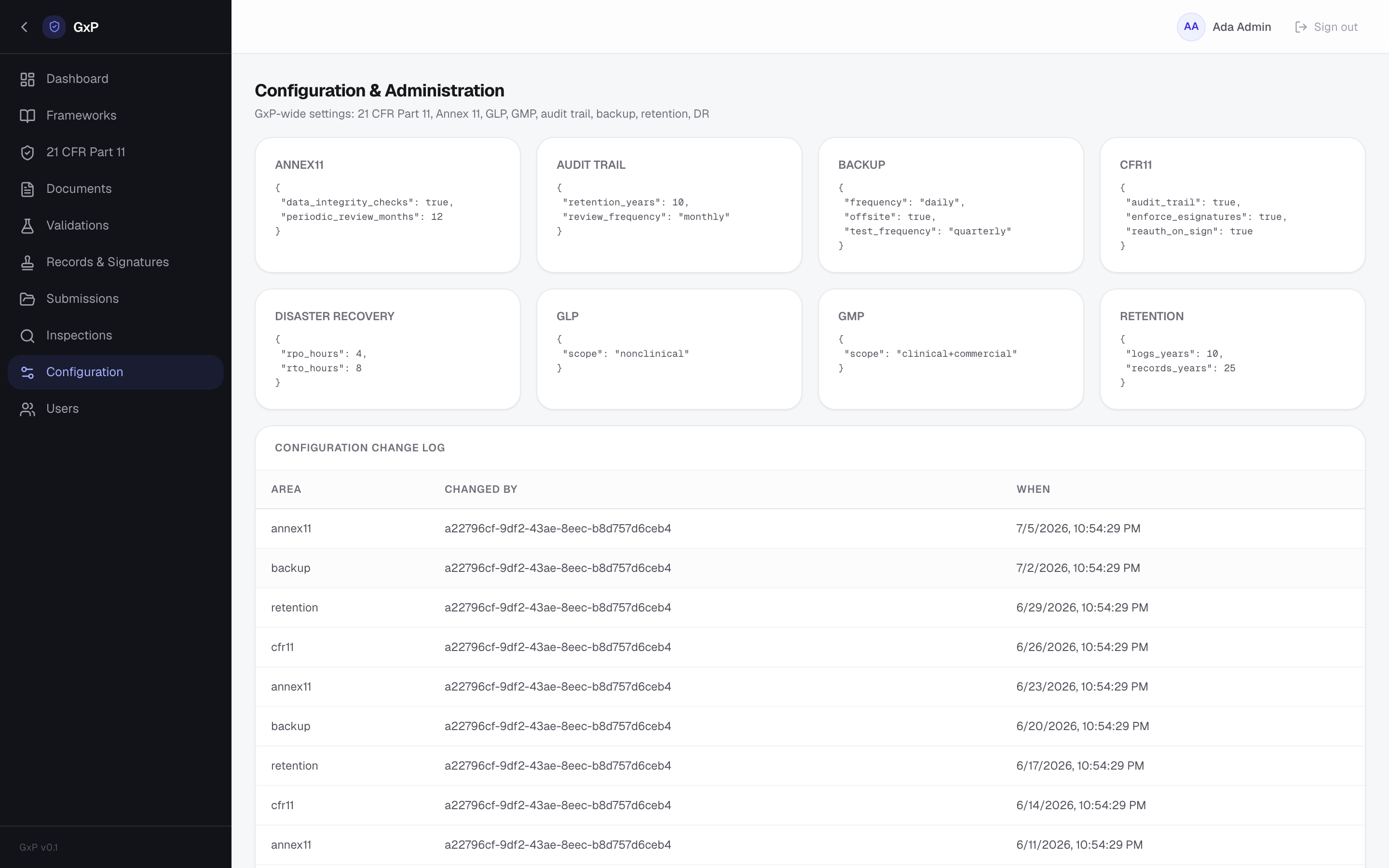 GxP Compliance — Config