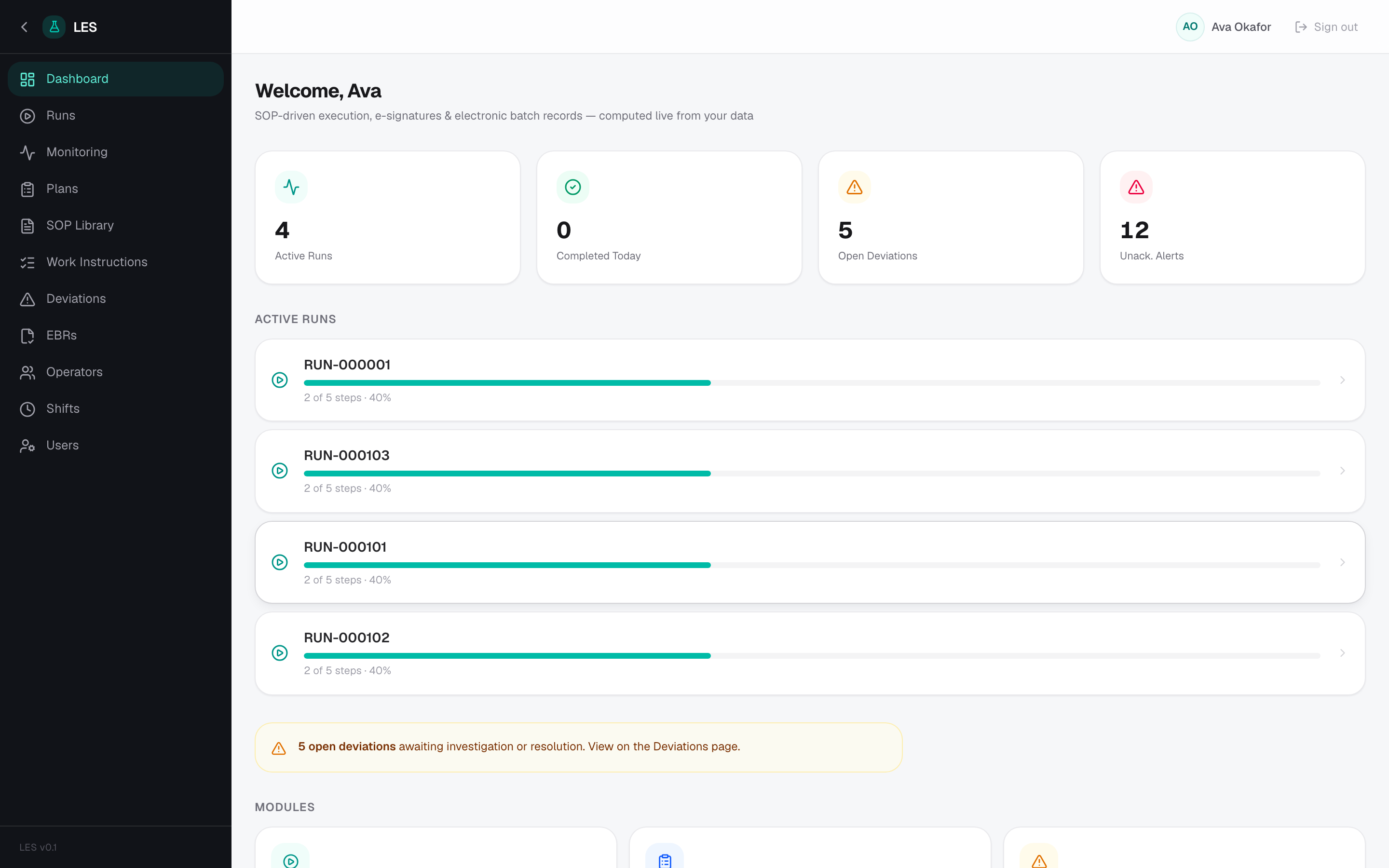 LES dashboard